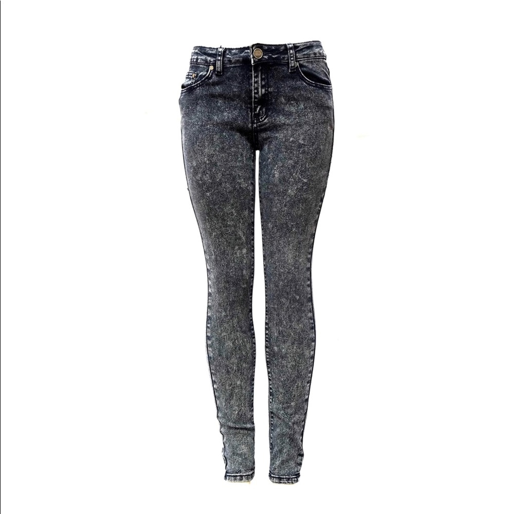 YES ME Premium Soft Stretch Black Acid WASH Denim Jeans Skinny Leg Pants